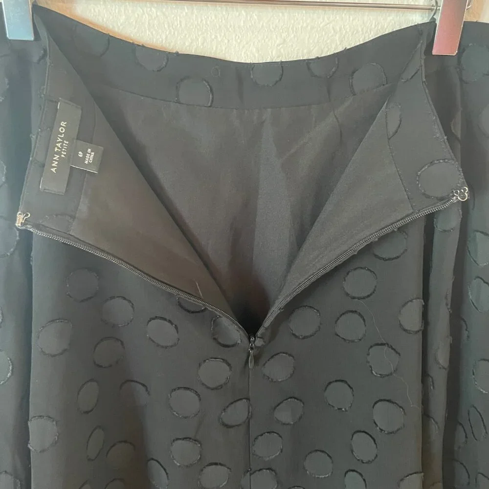 Ann Taylor Black Clip Dot Full Circle Chiffon Skirt Petite ‎ Size 6P - Picture 7 of 11